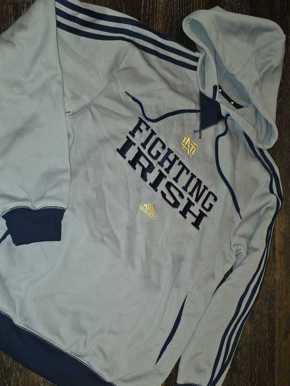 adidas Light Gray & Navy Fighting Irish Pullover Windbreaker Hoodie